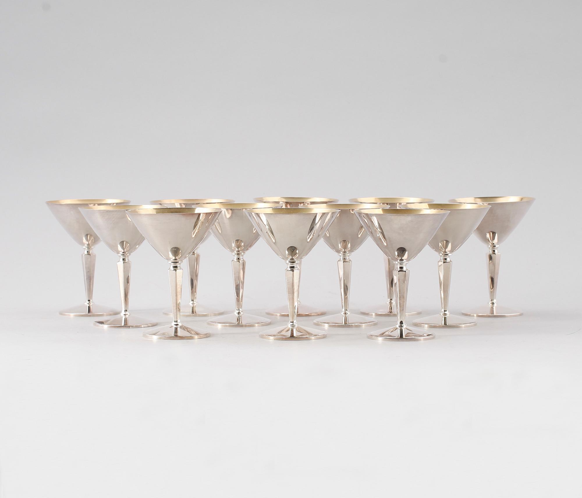 COCKTAILGLAS, 12 st, silver, Ceson, Göteborg 1970-tal. Vikt ca 654 g.