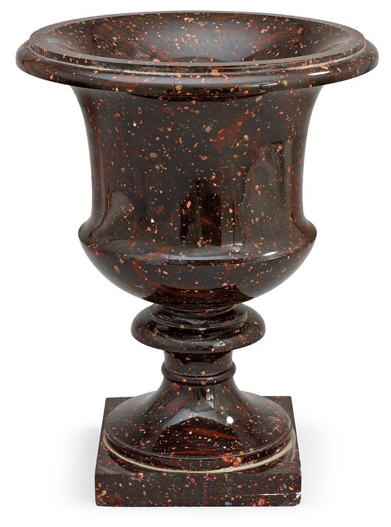A Swedish Empire porphyry urn.