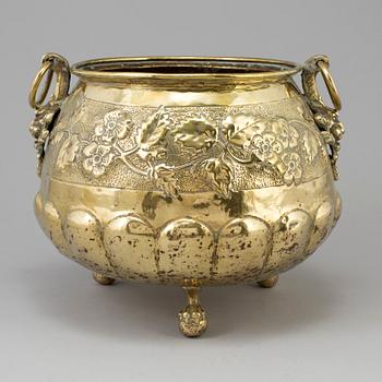 A 19TH CENTURY BRASS FLOWER POT, Delvaux, Dinant.