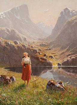 Hans Dahl, Girl by a mountain lake.