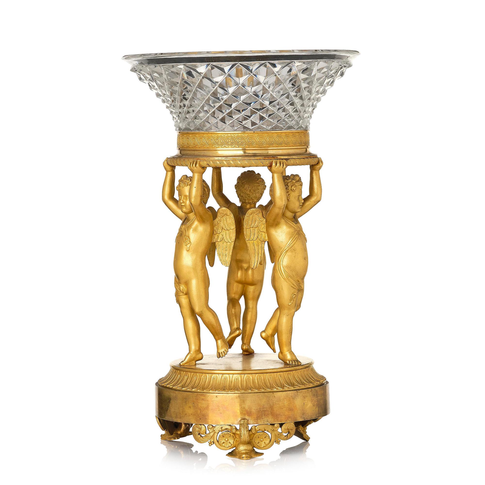 An Empire ormolu and cut glass centerpiece in the mannor of Pierre-François Feuchère, Paris, ca 1820.