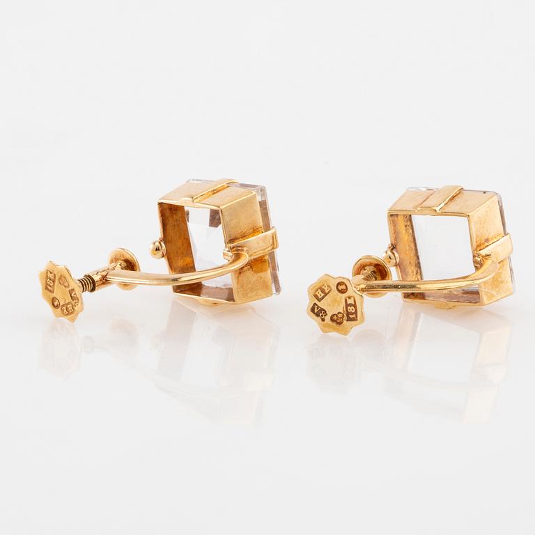 Heribert Engelbert, a pair of 18K gold earrings with faceted rock crystals, Stockholm 1947.