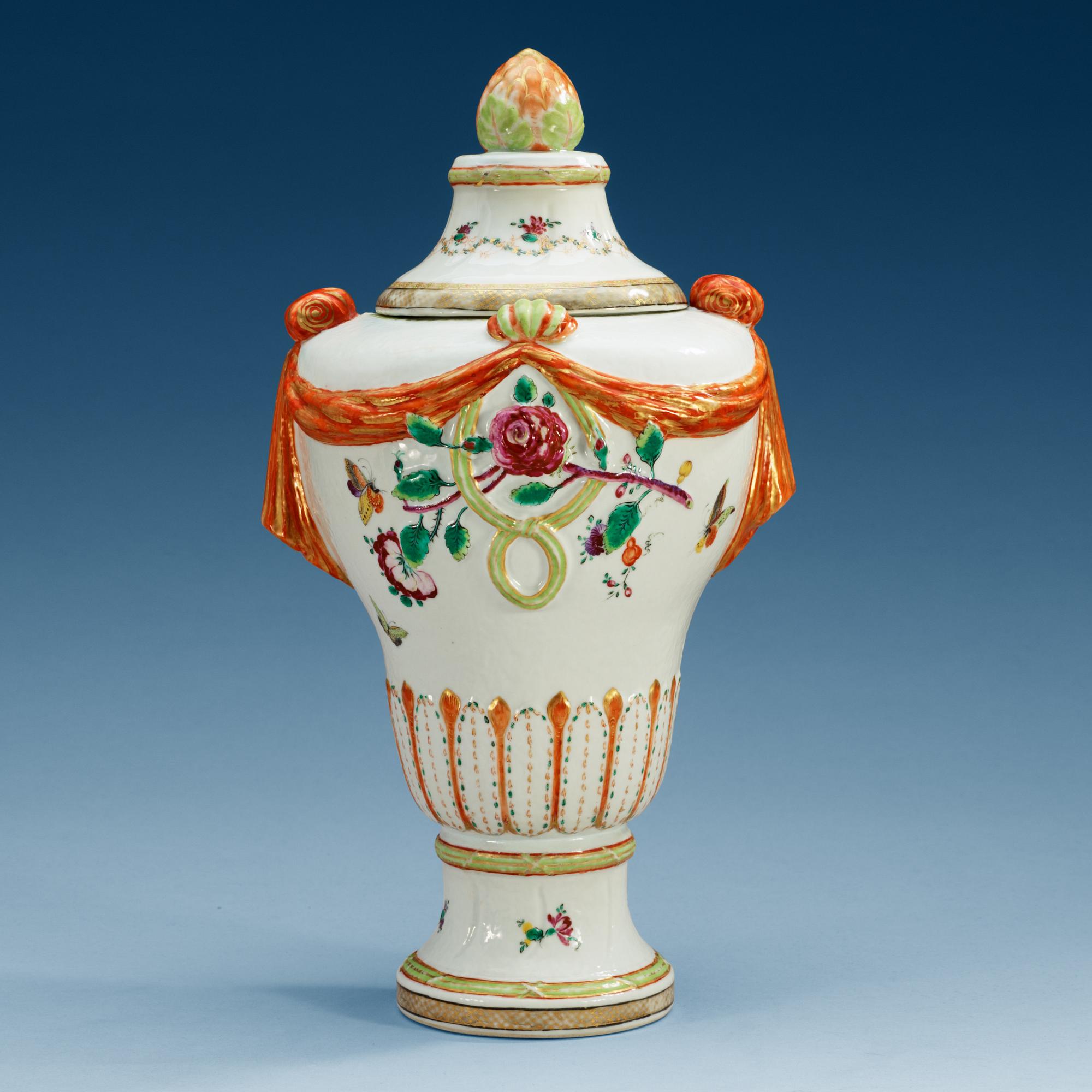 URNA med LOCK, kompaniporslin. Qing dynastin, Qianlong (1736-95).