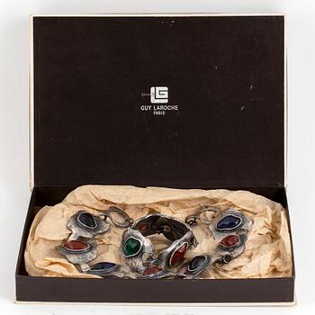 Guy Laroche necklace and bracelet, silver and paste, with box.