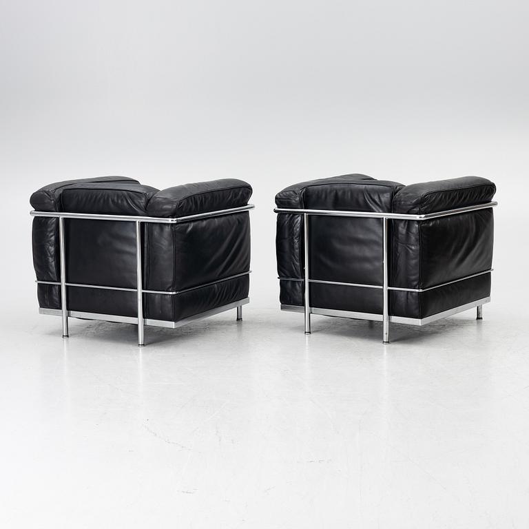 a pair of "LC2" armchairs, Cassina, second half of the 20th century.