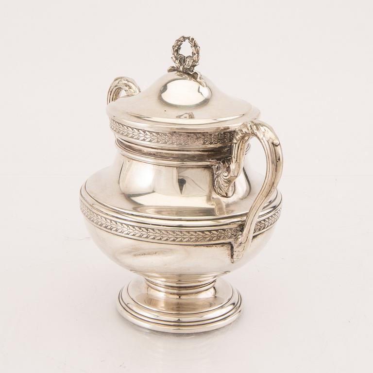 A 20th century sivler sugar bowl marked L Weber, weight 409 grams.