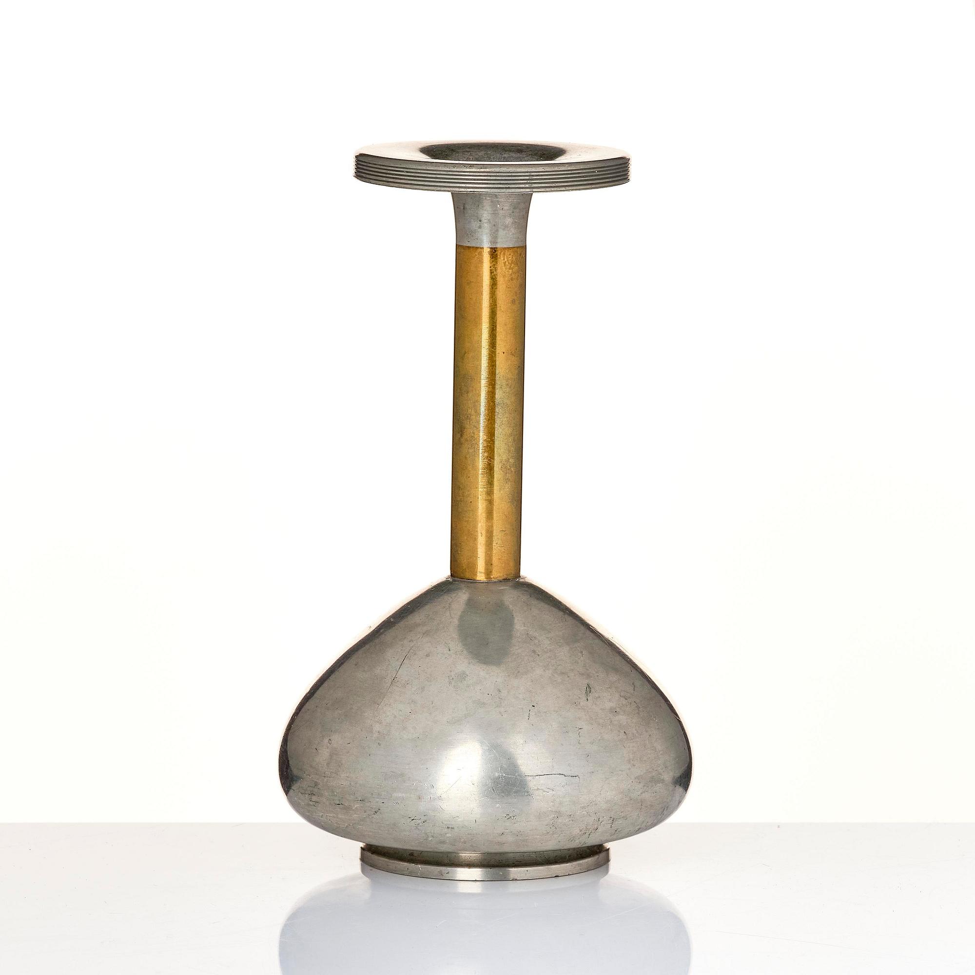 Sylvia Stave, a pewter and brass vase model 5557, C.G. Hallberg, Stockholm, 1933.