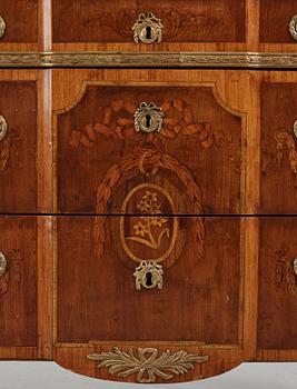 A Gustavian rosewood parquetry and ormolu-mounted commode by J. Hulsten (master in Stockholm 1773-94).