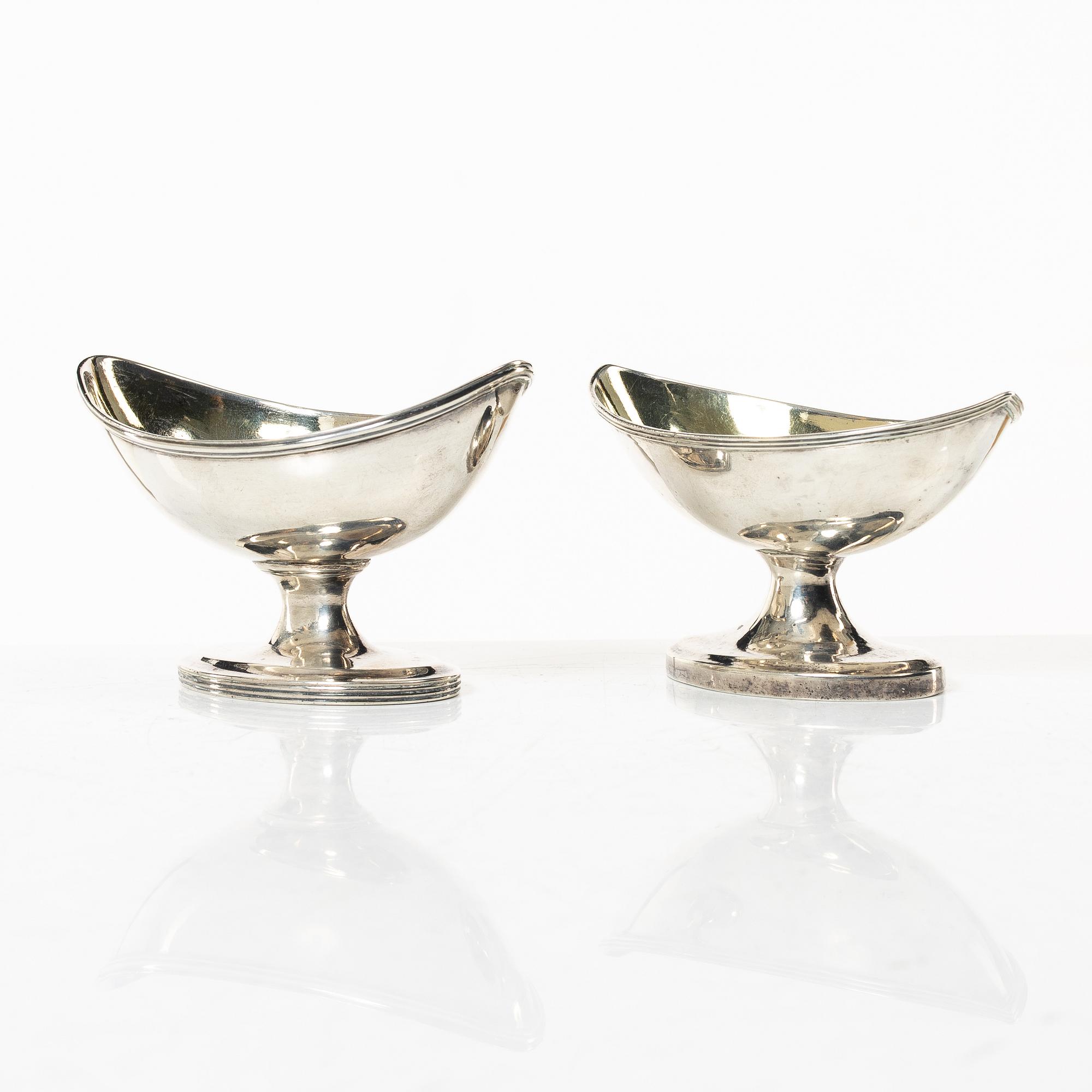 Salt cellars, a pair of similar, silver, London and Edinburgh, circa 1800.