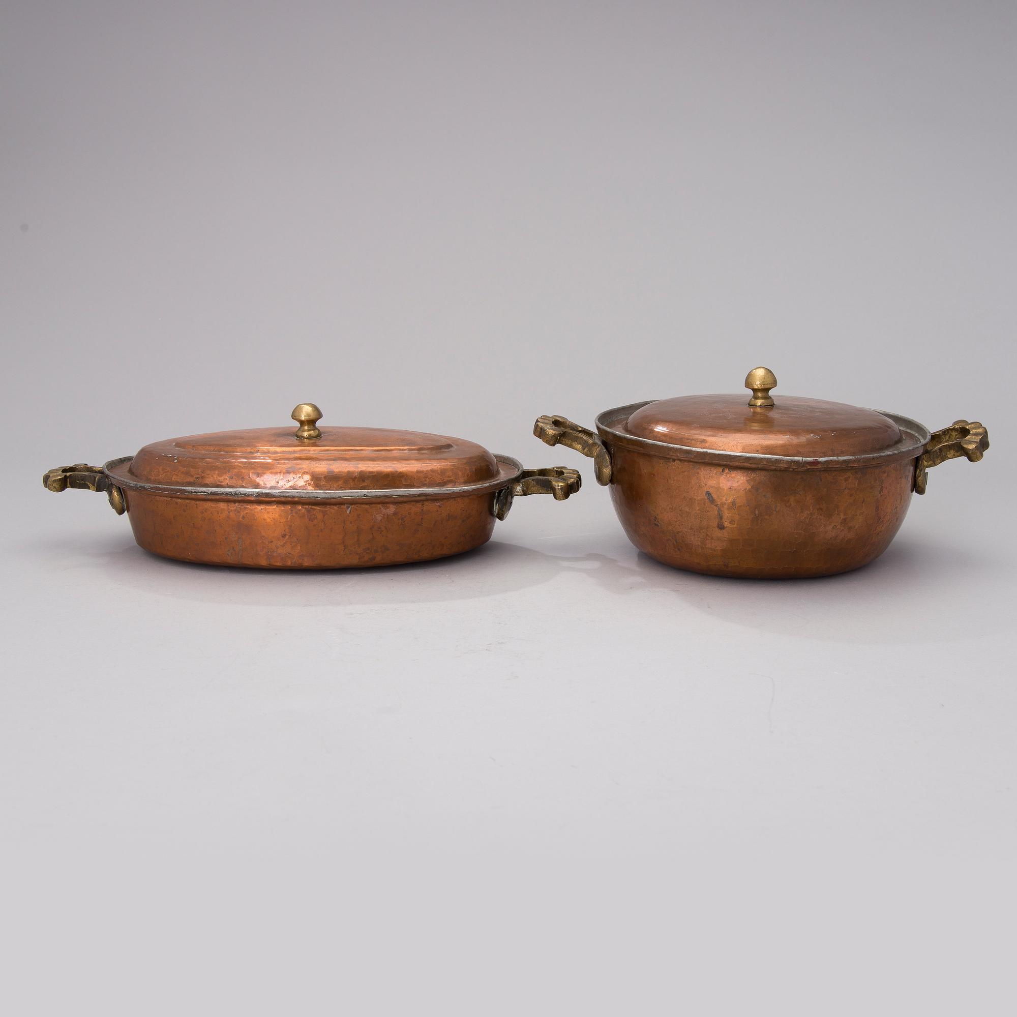 KASTRULLER, 2 st, koppar, 1900-talets mitt.