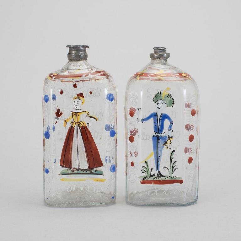 FLASKOR, glas, 2 st, Tyskland 1700-tal.