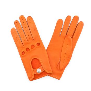 HERMÈS, a pair of orange lambskin leather gloves.