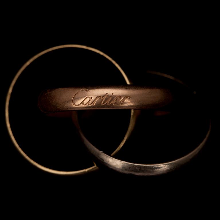 RING, Cartier "Trinity".  Gul-, röd- och vitguld. Etui + certifikat 2006. Vikt 8,3 g.