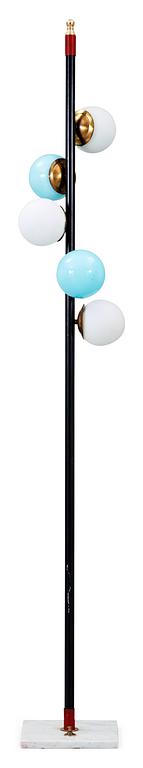 A black lacquered iron and brass floor lamp, attributed to Stilnovo, Italy 1950's.
