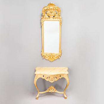 Mirror and console table, second half of the 20th century.