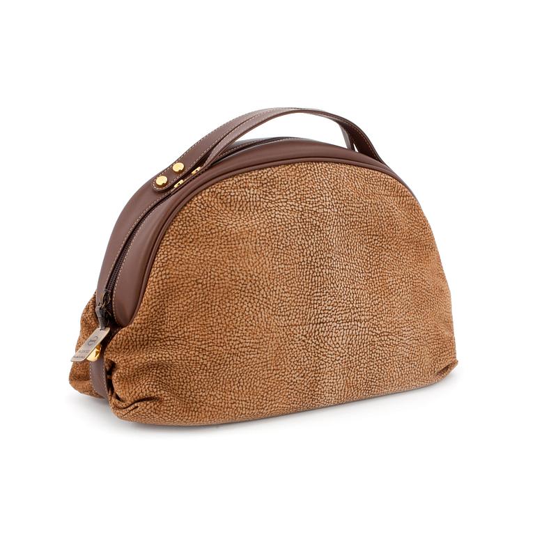 BORBONESE, a brown fabric and leather purse from the 1980s.