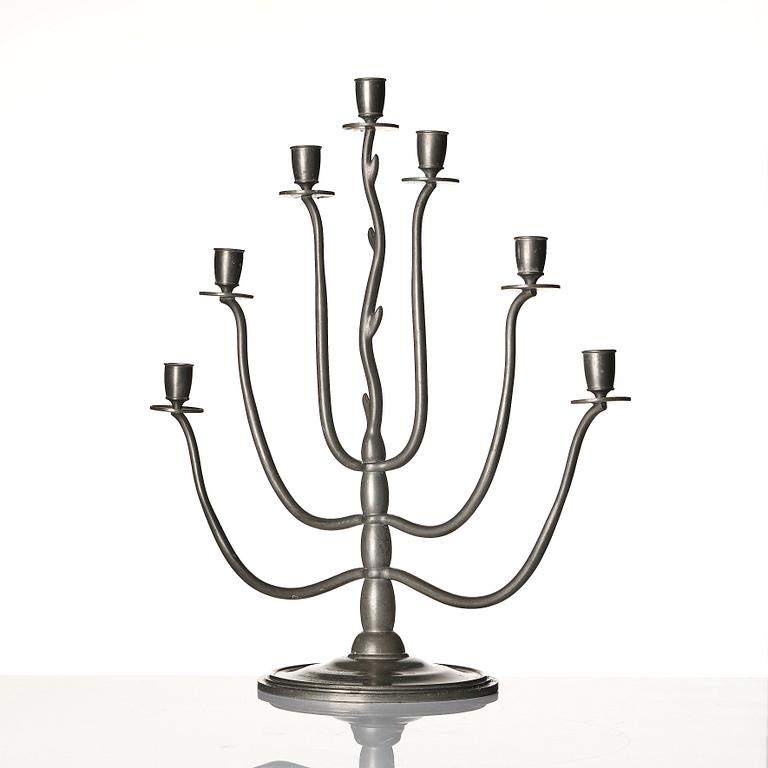 Nils Fougstedt, a seven light pewter candelabrum model "92", Firma Svenskt Tenn, Stockholm 1930.