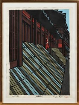 katsuyuki nishijima · KATSUYUKI NISHIJIMA, träsnitt, sign o numr 414/500.