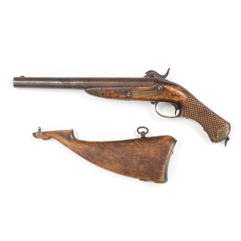 A percussion pistol with loose barrel Sweden m/1850.