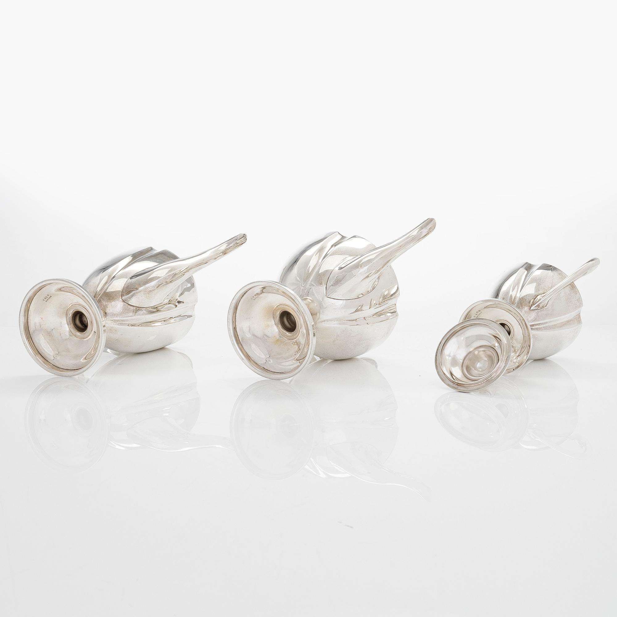 Kaffe- och teservis, 5 delar, silver, på försilvrad bricka, USA, sannolikt 1930-tal.