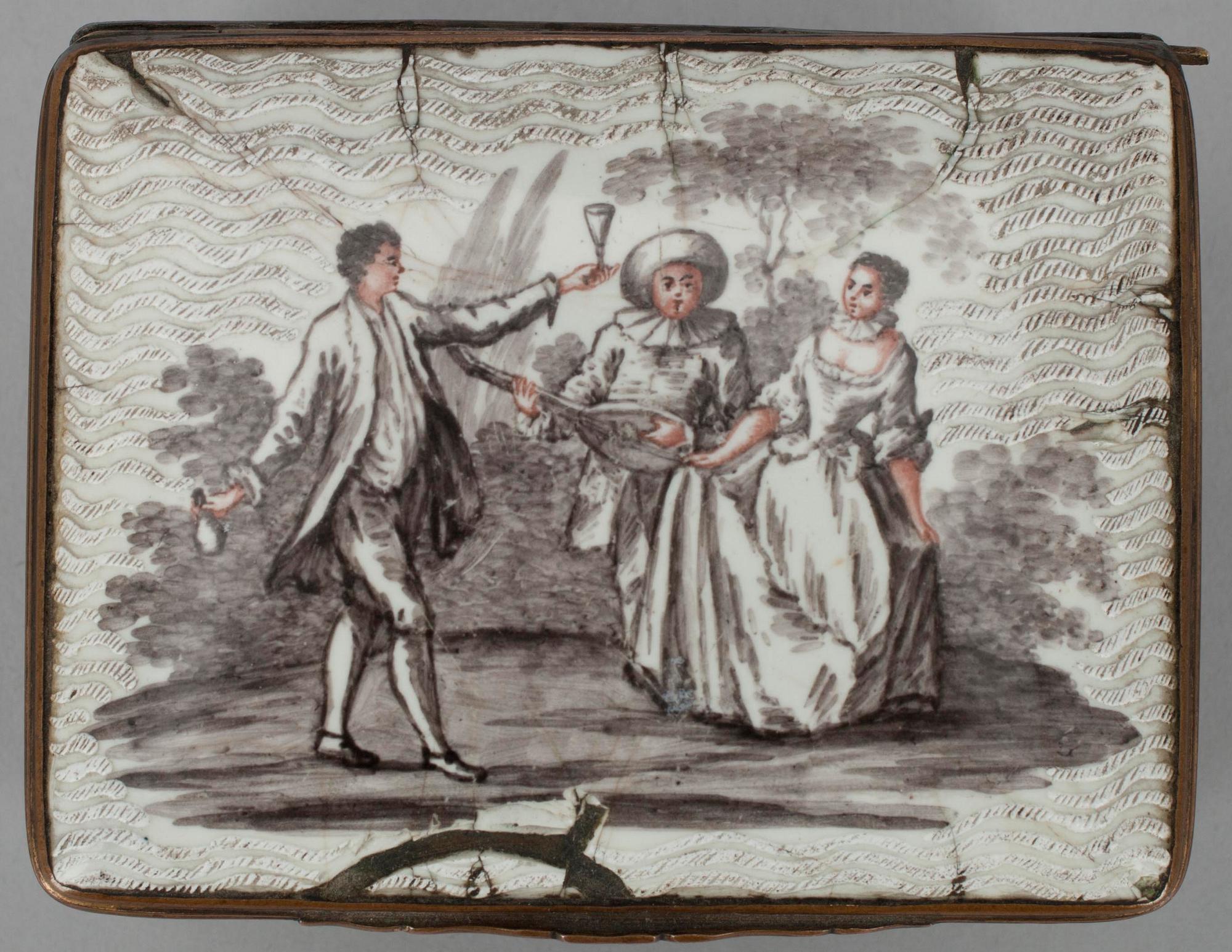 SNUSDOSA, emalj och koppar, trol. Tyskland 1700-talets mitt.