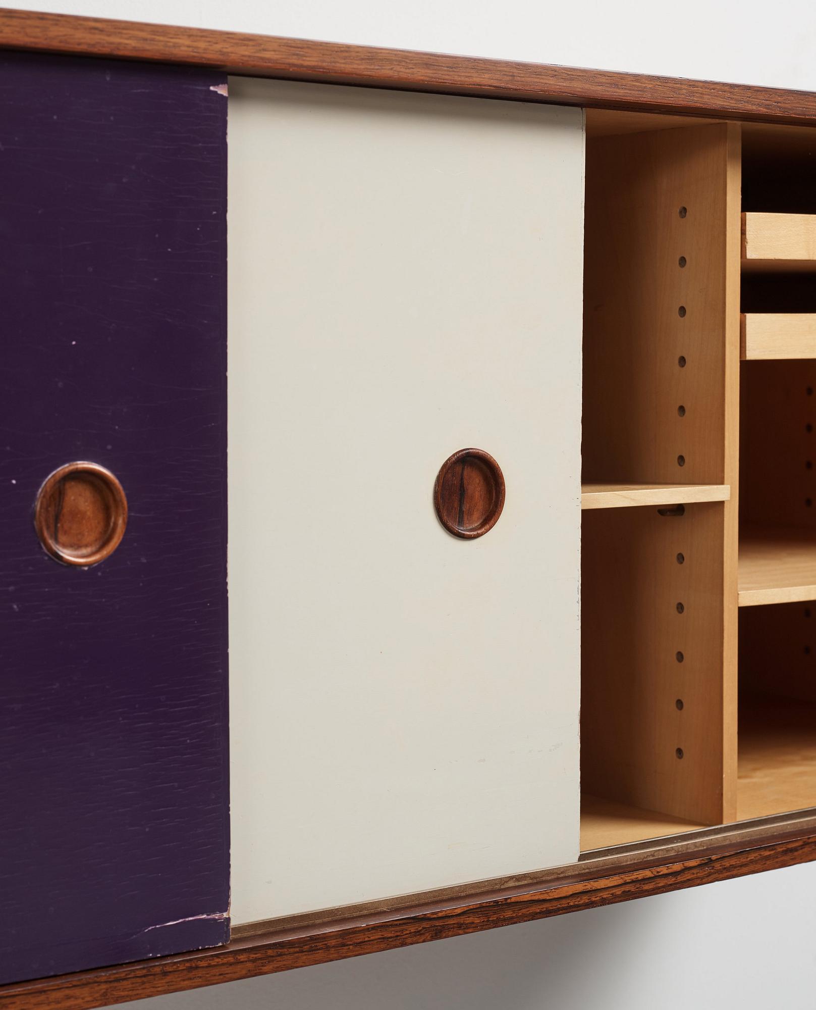 Finn Juhl, a rare wall mounted palisander sideboard, Bovirke, Denmark 1950s.