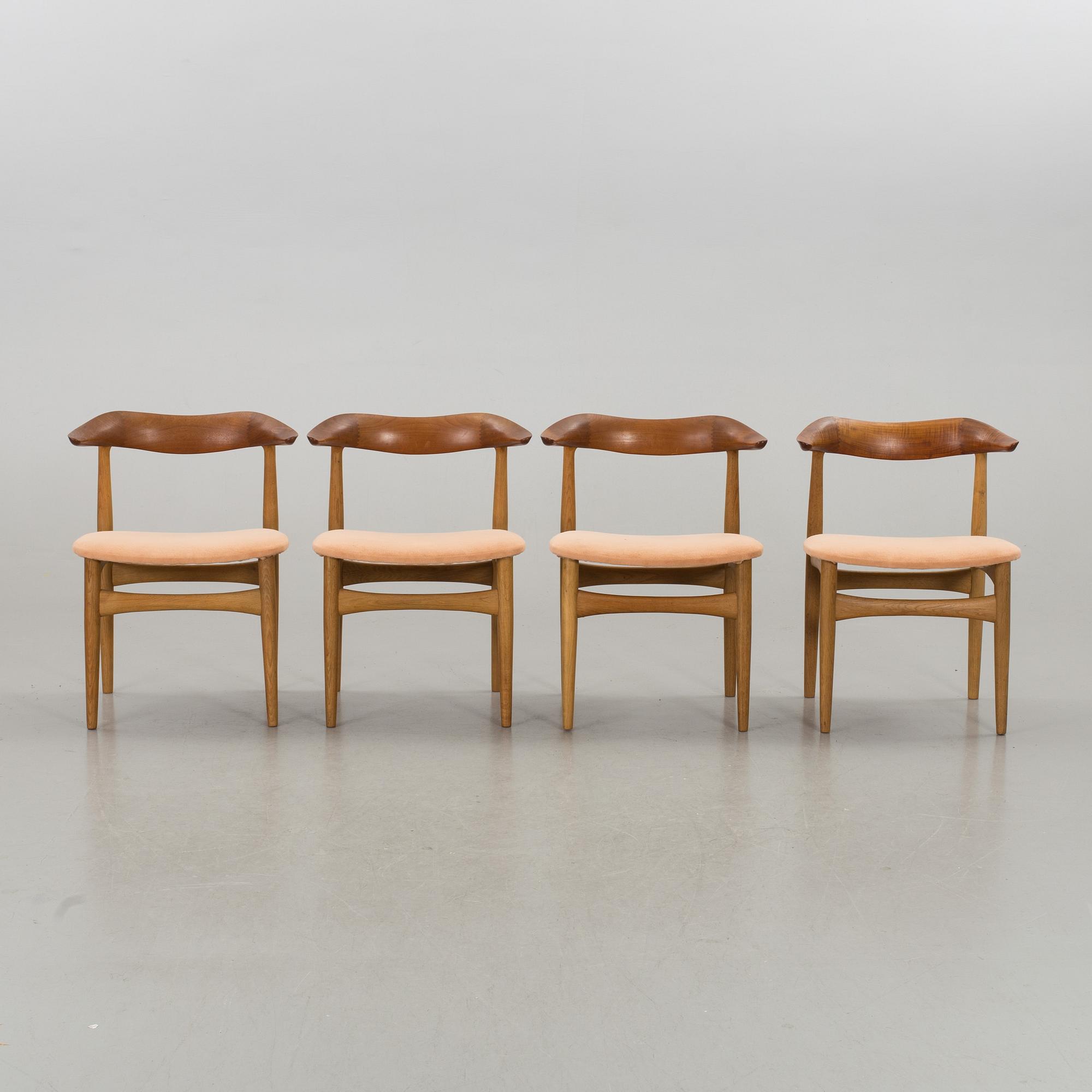 4 "COWHORN"  CHAIRS , SM521, KNUD FAERCH, DENMARK.