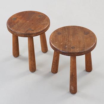 Axel Einar Hjorth, A pair of 'Utö' stained pine stools, Nordiska Kompaniet, NK, Sweden 1930's.