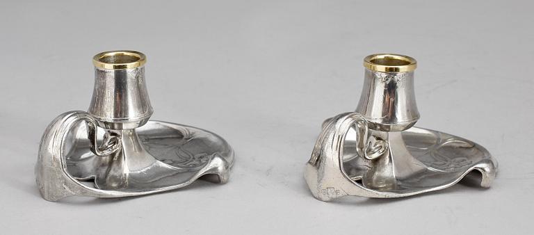 LJUSSTAKAR, 2 par, nysilver, Wurttembergische Metallwarenfabrik, jugend. Omkring 1900.