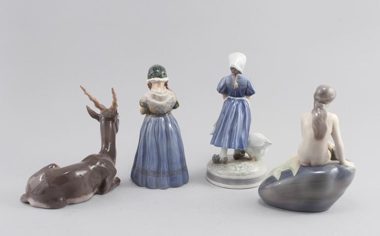 FIGURINER, 4 st, porslin, Royal Copenhagen och Bing & Gröndahl, 1900-tal.
