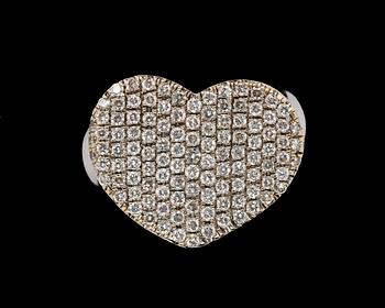 776. RING, brilliant cut diamonds, tot. app. 1 cts, in the shape of a heart.