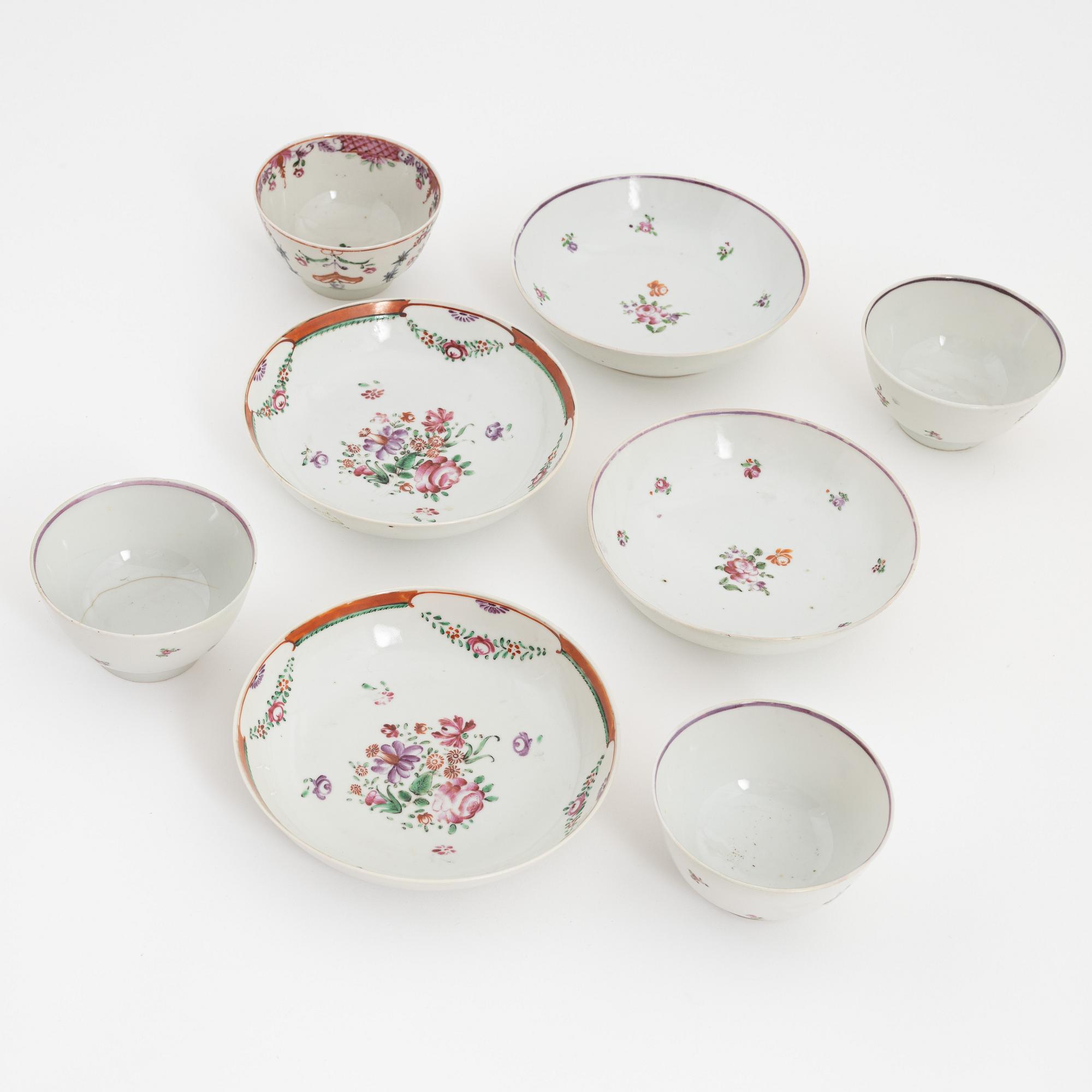 Koppar, 12 stycken, fat, 12 stycken, porslin, Kina, Qingdynastin, Qianlong (1736-95).