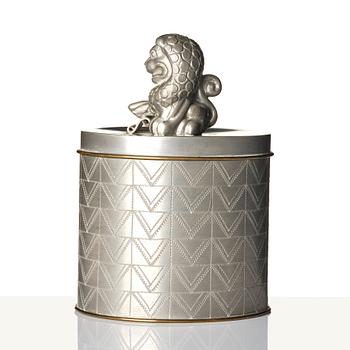 Anna Petrus, a lidded pewter jar with brass linings model "A 462", Firma Svenskt Tenn, Sweden 1928.
