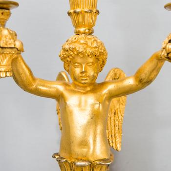 A PAIR OF WALL CANDELABRAS, France, empire first half of the 19th century, ormolu.