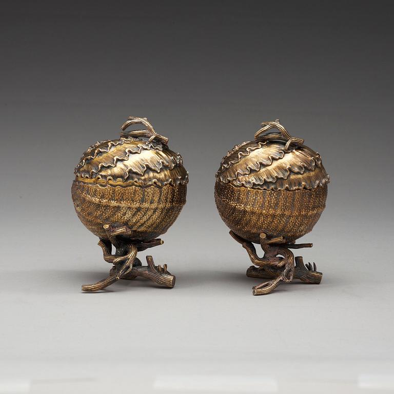 A pair of Russian mid 19th century silver-gilt bonbonjeres, marks of Carl Tegelsten, St. Petersburg 1851.