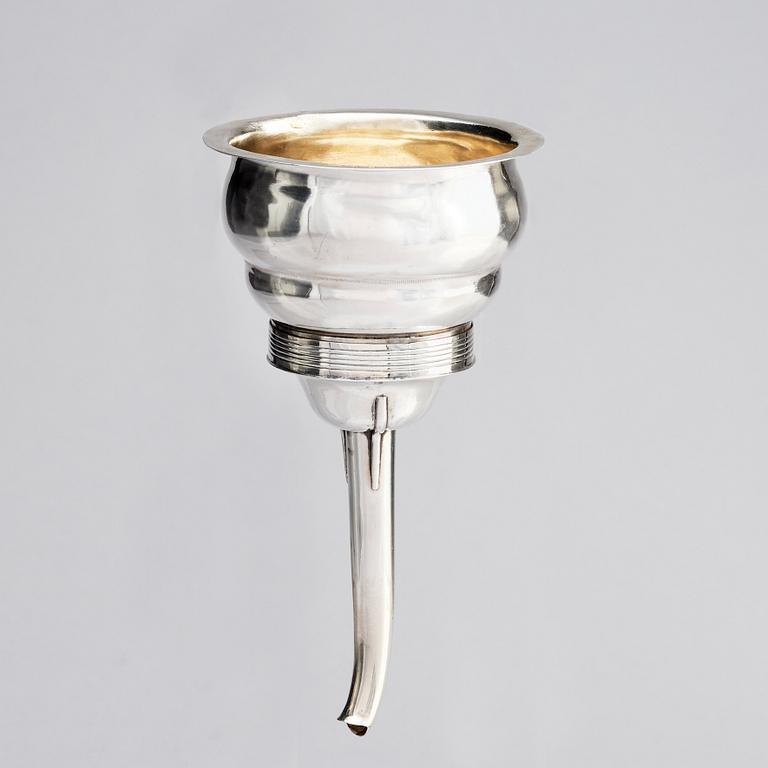 A Swedish 19th century parcel-gilt silver wine-strainer, mark of C.N. Ruthenbeck, Uddevalla (1828-1854).