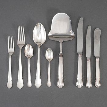 A 'Chippendale' silver cutlery, GAB, Stockholm, some 1957 (61 pc).