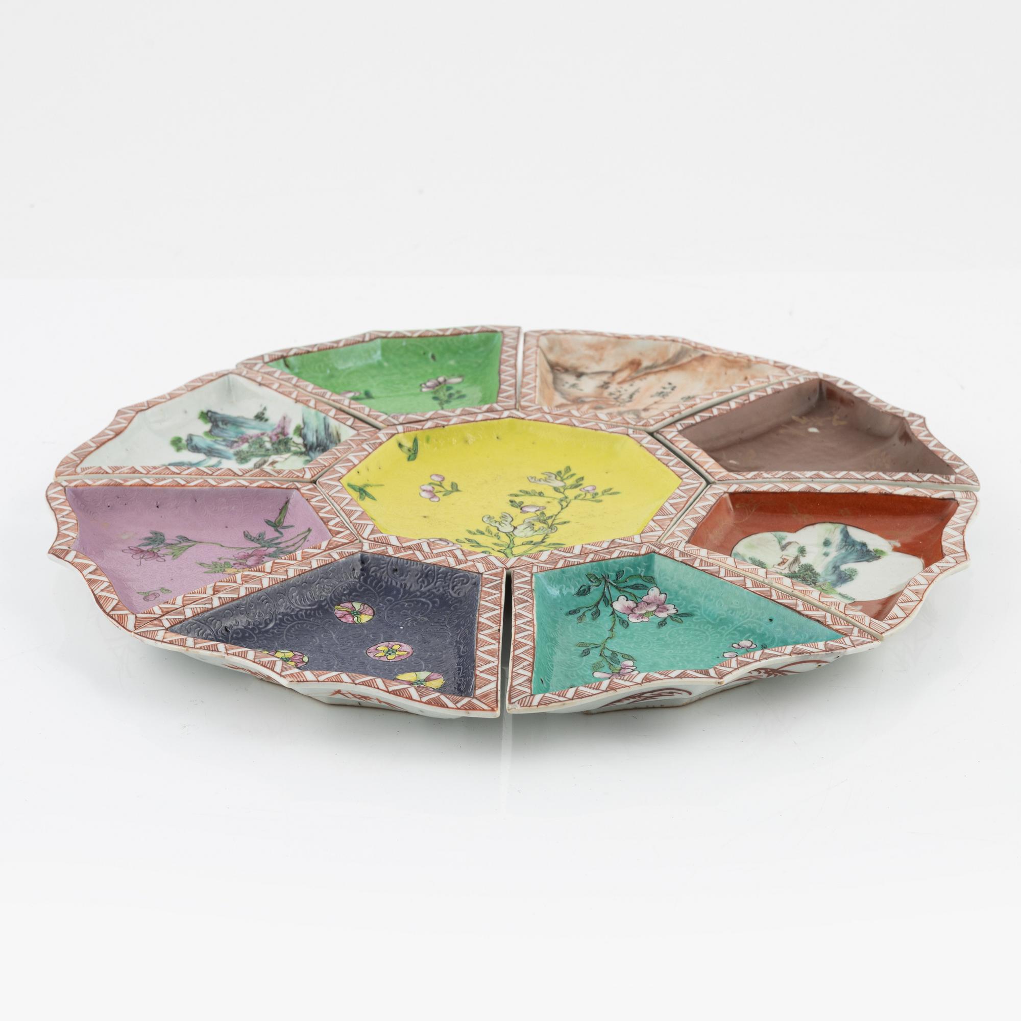 A Chinese nine piece cabaret, late Qing dynasty/early 20th Century.