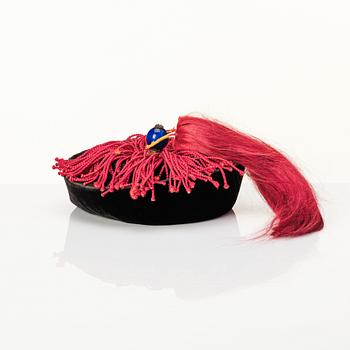 A Manchu Official's Winter Hat 'jiguan' with rank finial, late Qing dynasty.