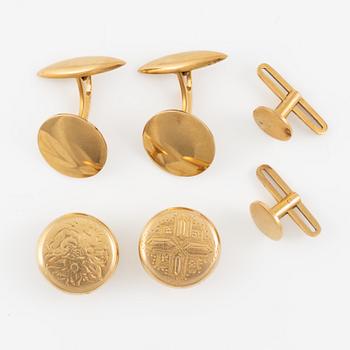 Cufflinks, six pieces, 18K gold.