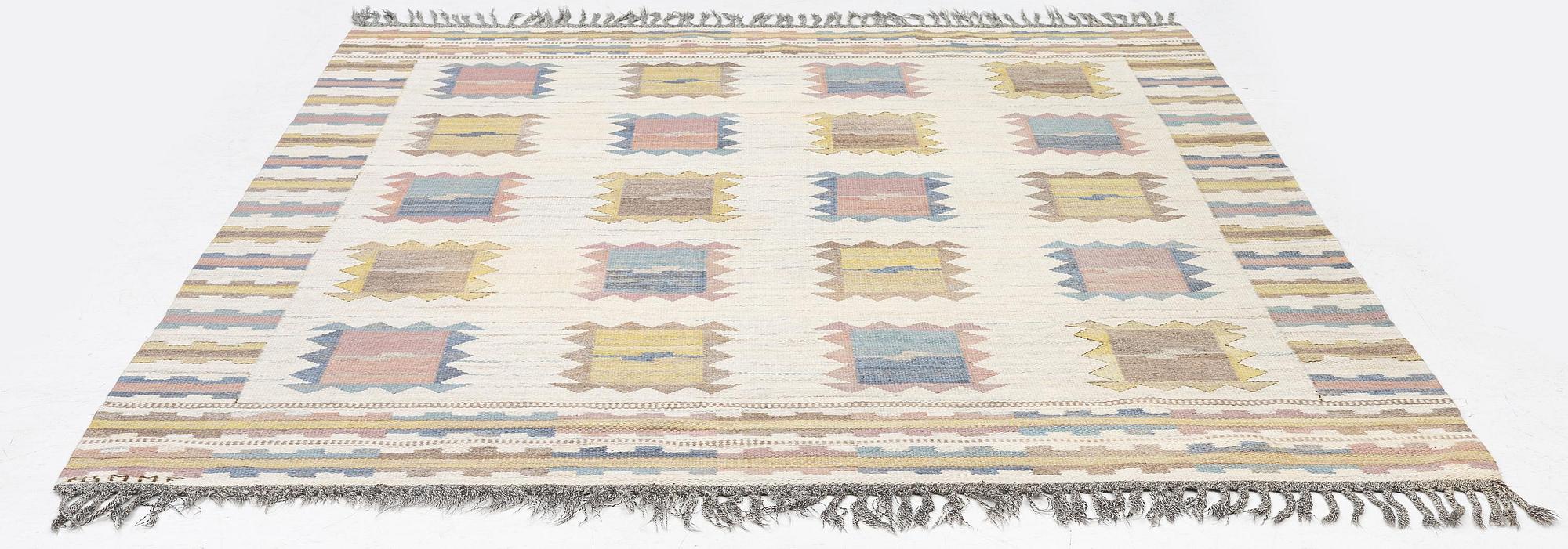 Märta Måås-Fjetterström, a carpet, 'Ljusa plador', flat weave, c. 257 x 203 cm, signed AB MMF.