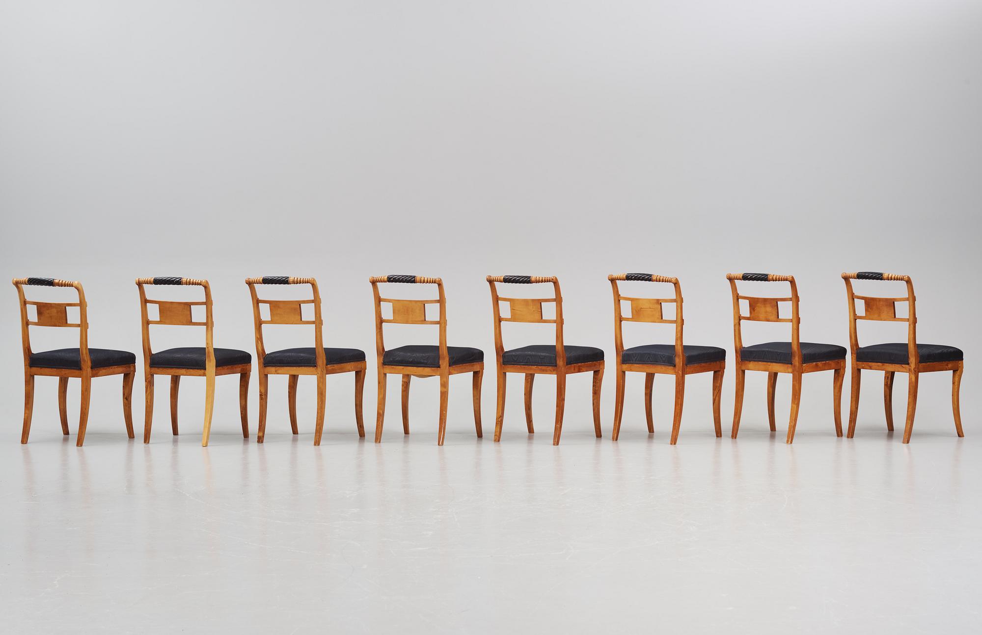 A set of eight Empire chairs by Anders Eriksson, Hassungared, first part 19th century.