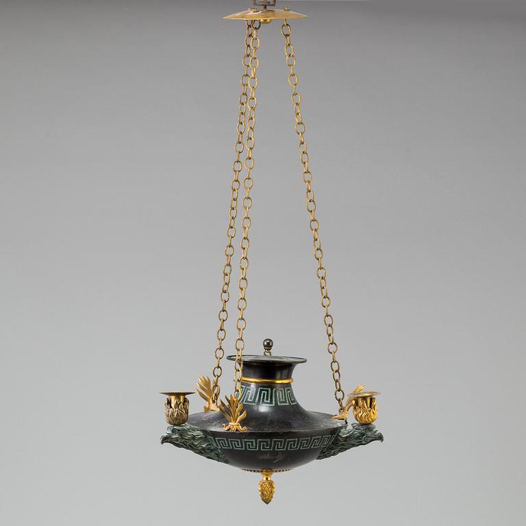 A THREE-LIGHT CEILING LAMP, empire, Stockholm, early 19th century.