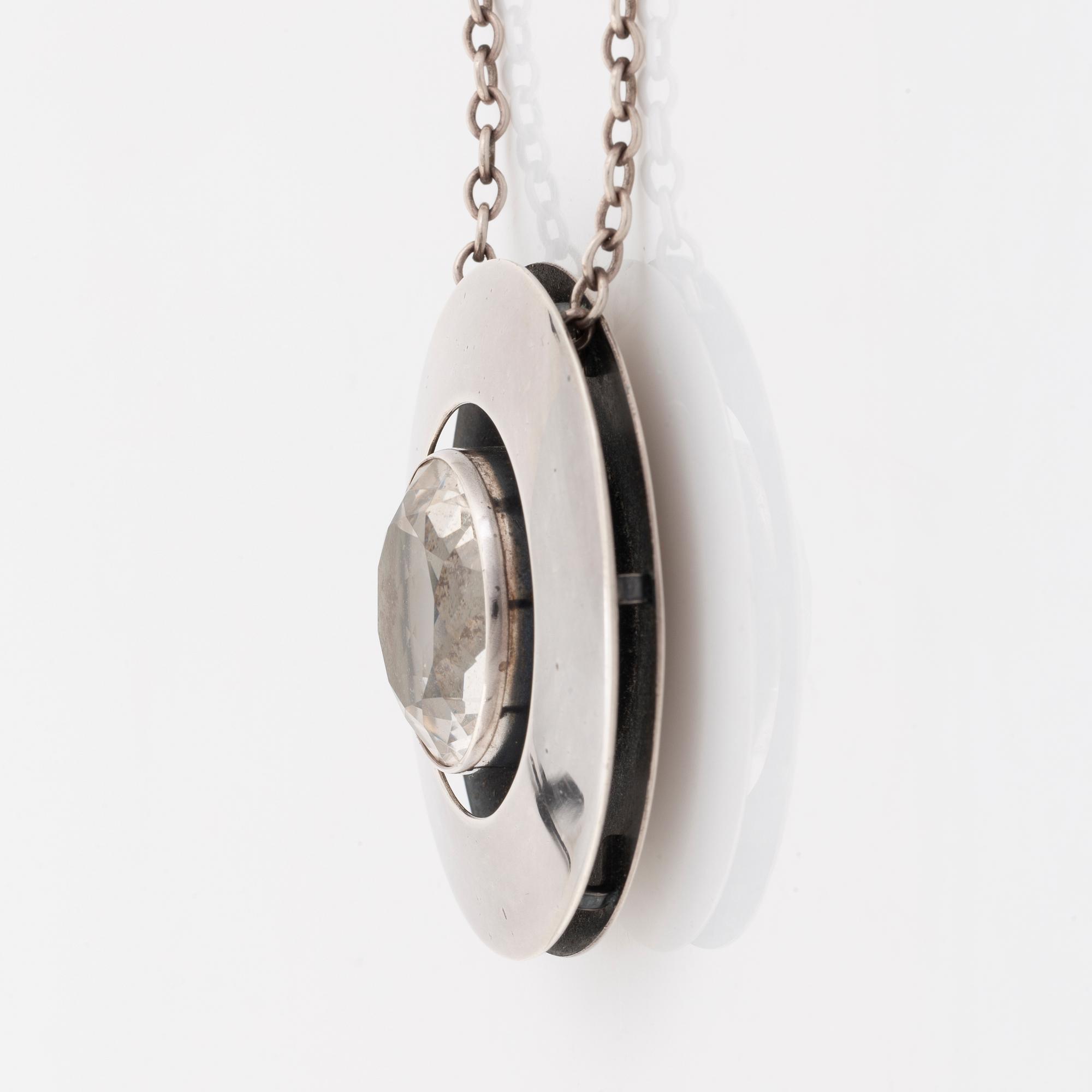 Collier silver med stor bergkristall, Niels Erik From.