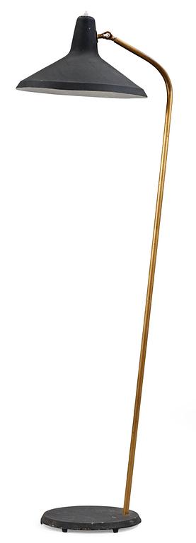 A Greta Magnusson Grossman 'G-10' black lacquered metal and brass floor lamp by Bergboms, Sweden 1950's.