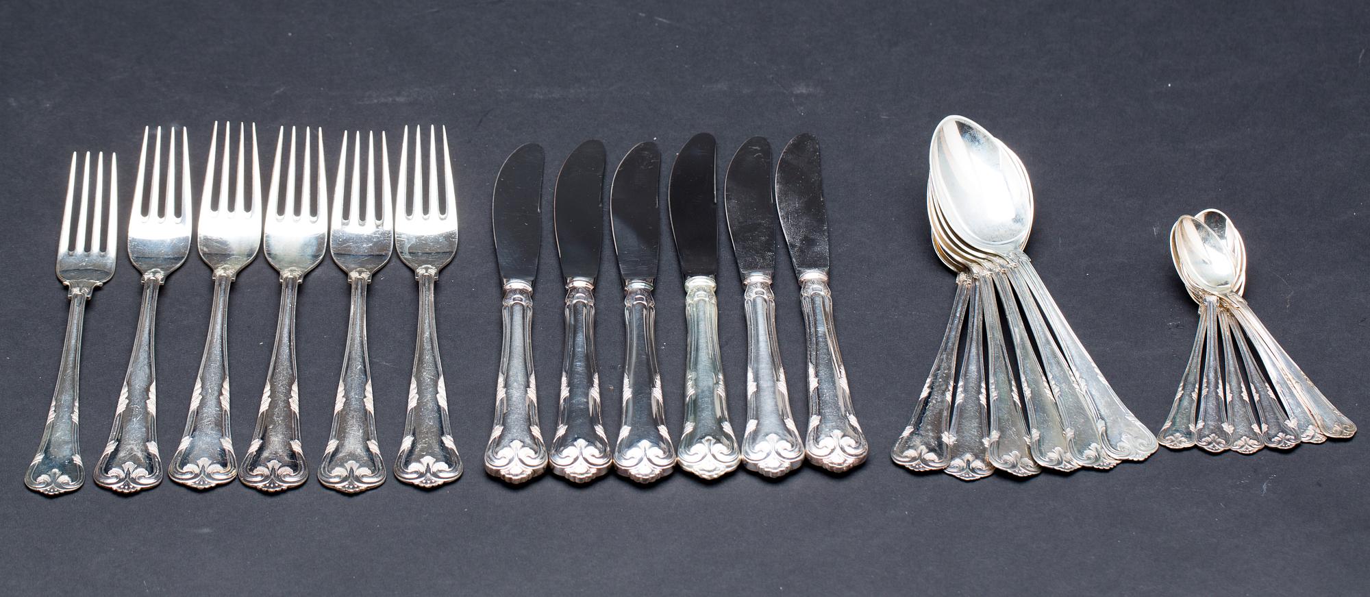 BESTICKUPPSÄTTNING, 6+6+6+6, silver. Köpenhamn. Ca 1050g.