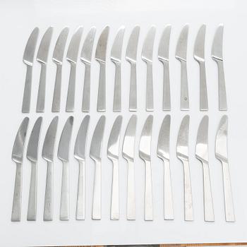 Beretl Gardberg, cutlery 56 pcs, and a lidded bowl, stainless steel, Sorsakoski, Fiskars, latter half the 20th century.