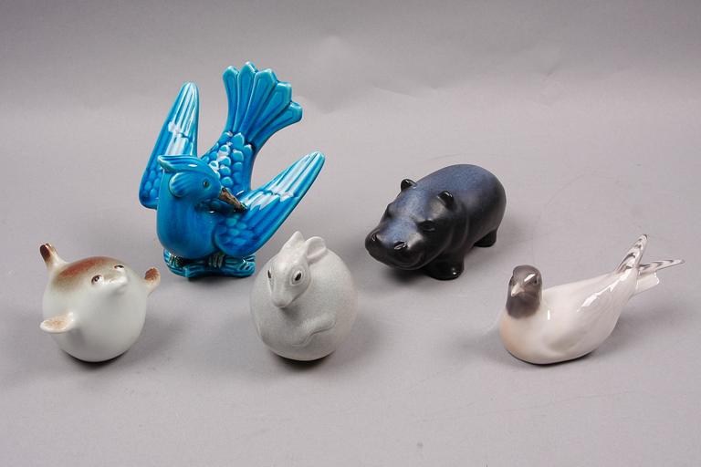 FIGURINER, 5 st, porslin, stengods, bla Nylund.