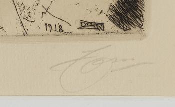 Anders Zorn, etsning, 1918, signerad i blyerts.