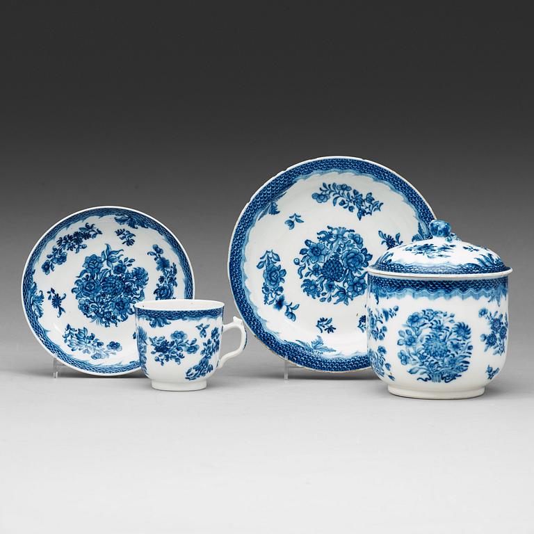 A set of eight blue and white cups with saucers and suger bowl with cover and stand, Qing dynasty, Qianlong (1736-95).